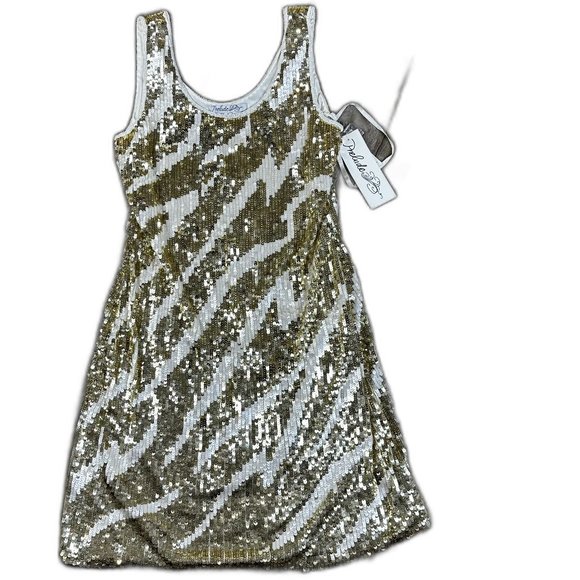 NWT Mini Dress Size 8 | Prelude White and Gold pearl & Sequin Tank Dress. - Picture 3 of 12